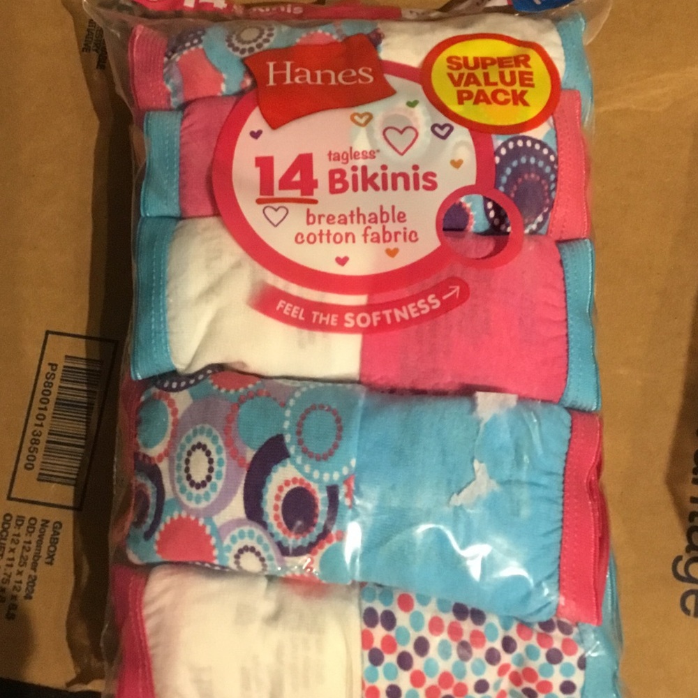 Hanes Girls Multipack Bikinis - Pink & Blue Prints